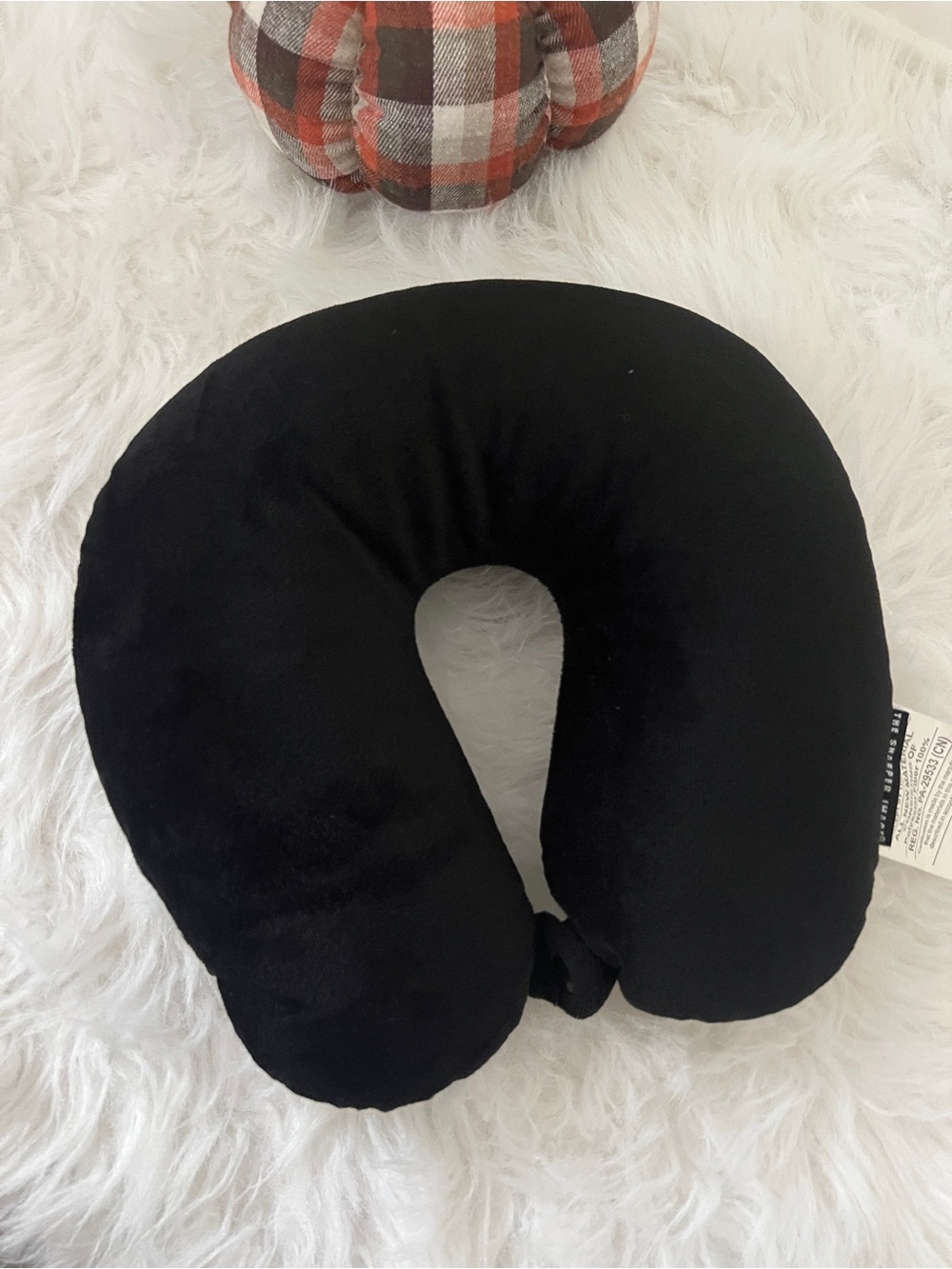 Plush Black U-Shaped Neck Support Pillow - Travel Comfort